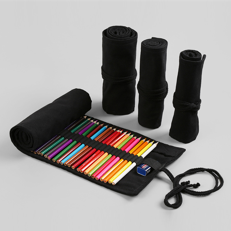 Beauty Makeup Case - 12/24/36/48/72Hole Black Cloth Pencil Case Stationery