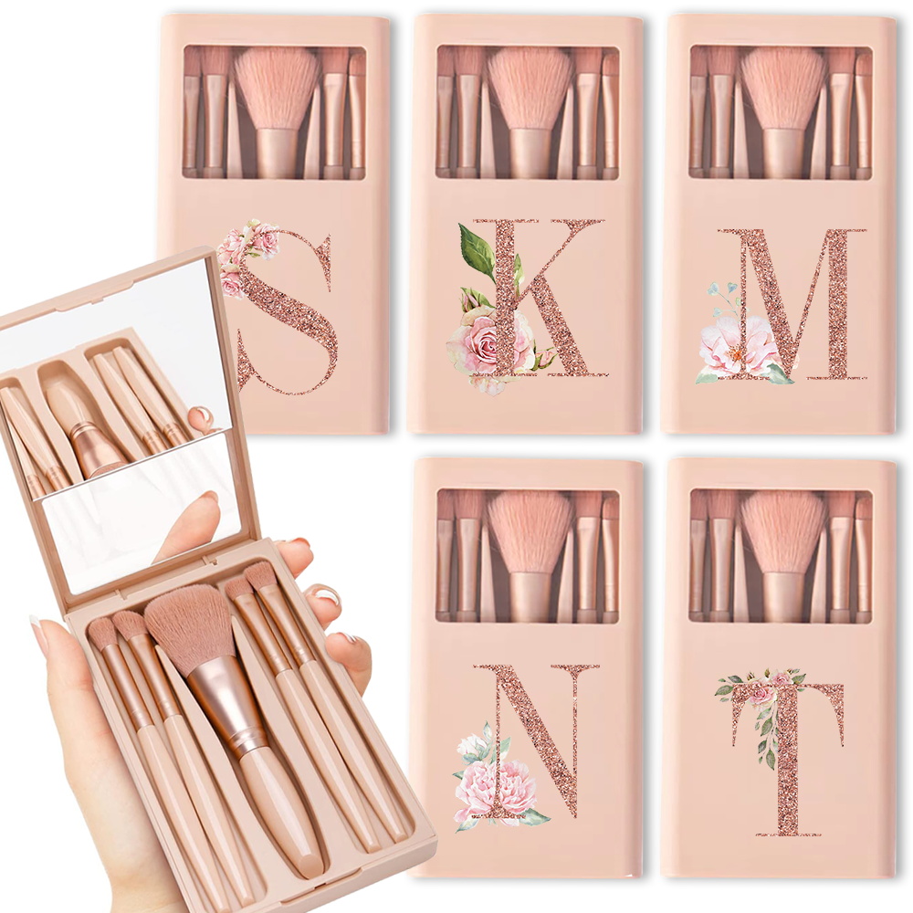 Beauty Makeup Case - 5pcs Cosmetic Brush Kit With Mirror