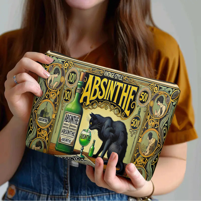 Beauty Makeup Bag - 1 Piece, Black Cat and Absinthe
