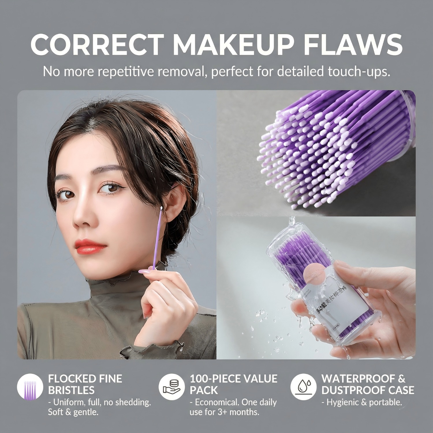 Beauty Makeup Salon - 100Pcs Purple Micro Brushes Pointed Cotton