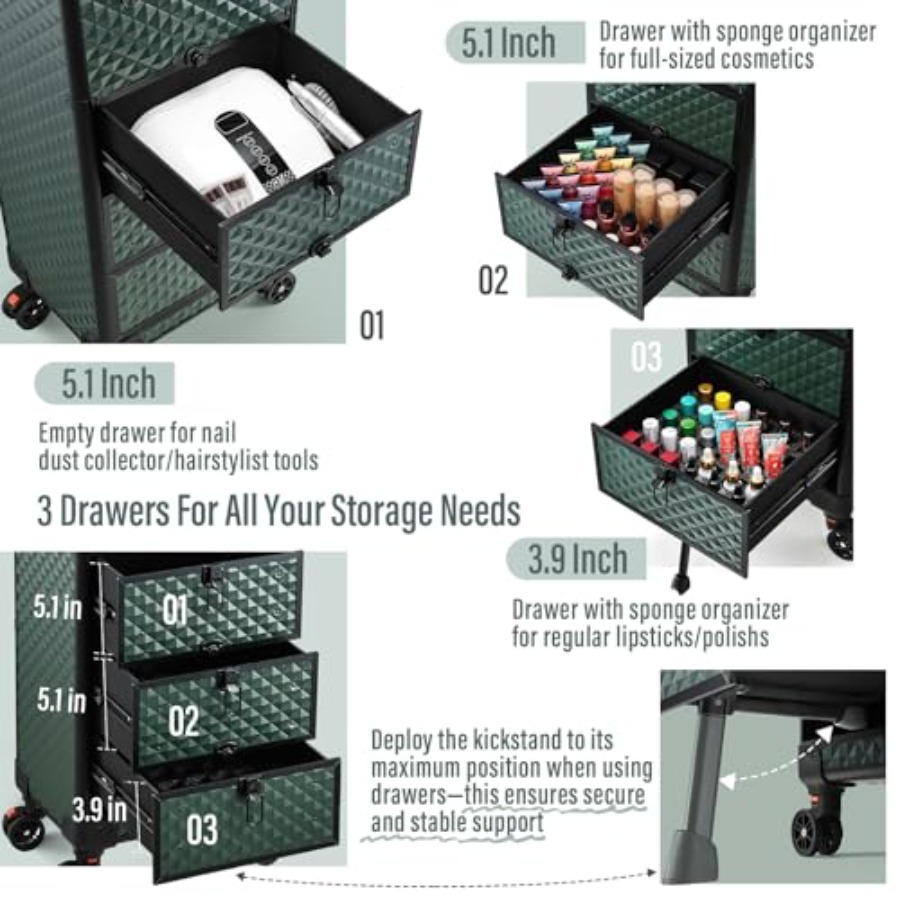 Nail Trolley Cart with 3 Drawe - Beauty Makeup Case 리뷰 및 가격